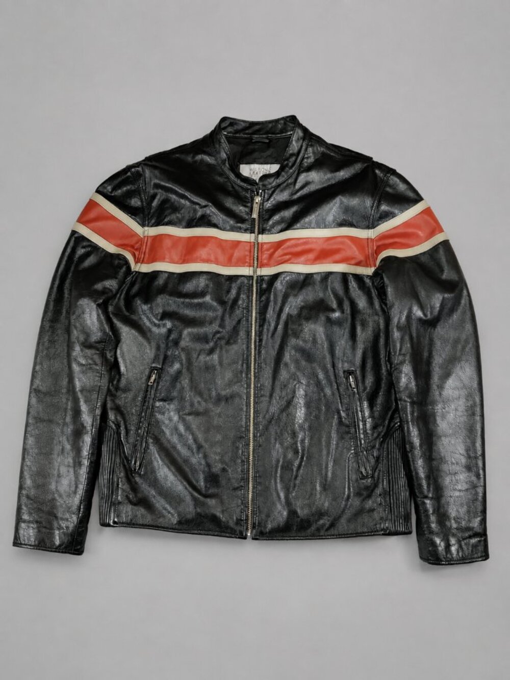 Wilsons Leather M. Julian Mens Large Cafe Racer Jacket Black Red Y2K Leather